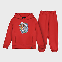 Детский костюм оверсайз Тигр в цветах, цвет: красный
