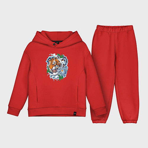 Детский костюм оверсайз Тигр в цветах / Красный – фото 1
