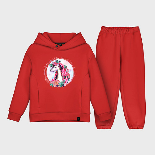 Детский костюм оверсайз Единорог среди цветов и ягод Акварель / Красный – фото 1