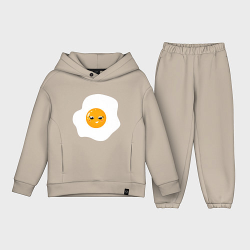 Детский костюм оверсайз Веселая яичница глазунья, завтрак с улыбкой / Миндальный – фото 1