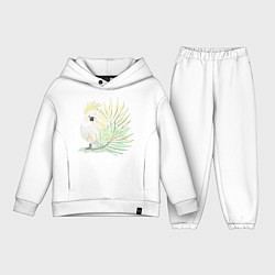 Детский костюм оверсайз Белый попугай с хохолком на фоне листьев пальмы