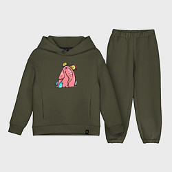 Детский костюм оверсайз Розовая слоника со слонятами, цвет: хаки