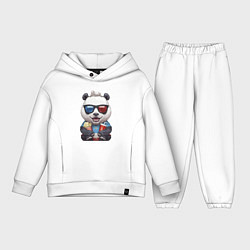 Детский костюм оверсайз Прикольный панда с попкорном и колой, цвет: белый