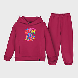 Детский костюм оверсайз Барт Симпсон - крутой скейтер - разноцветные клякс, цвет: маджента