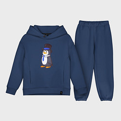 Детский костюм оверсайз Пингвин в цилиндре, цвет: тёмно-синий