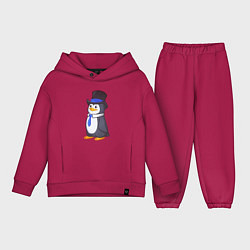 Детский костюм оверсайз Пингвин в цилиндре, цвет: маджента