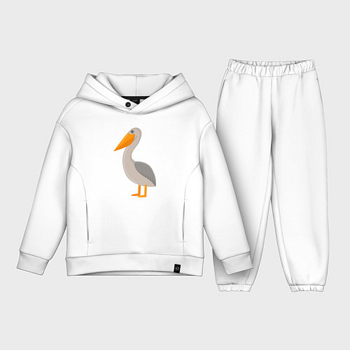 Детский костюм оверсайз Пеликан стоит и думает о жизни / Белый – фото 1