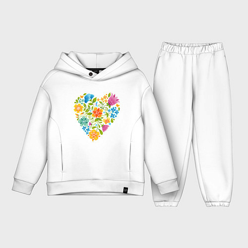 Детский костюм оверсайз Цветочный орнамент в форме сердца Любовь / Белый – фото 1