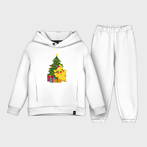 Детский костюм оверсайз Новогодний Пикачу и елка / Белый – фото 1