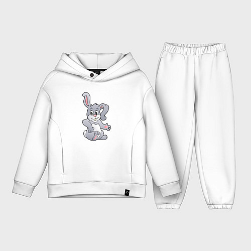 Детский костюм оверсайз Серый кролик - символ 2023 / Белый – фото 1