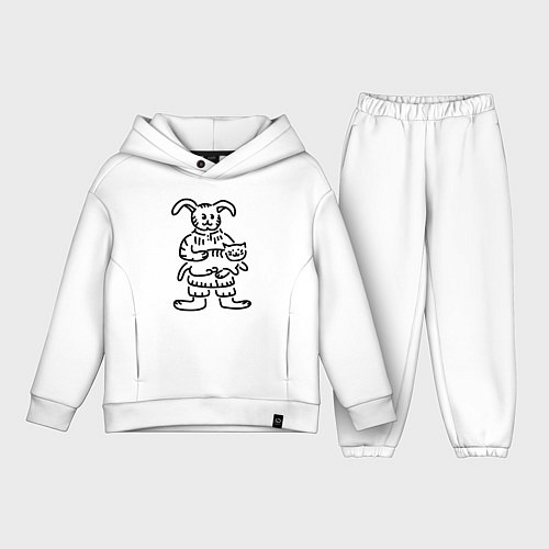 Детский костюм оверсайз Кролик гладит кота / Белый – фото 1