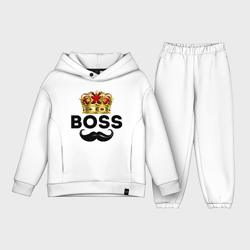 Детский костюм оверсайз BOSS и корона с усами / Белый – фото 1