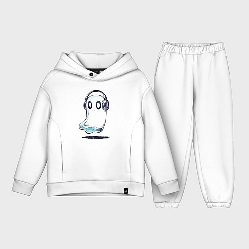 Детский костюм оверсайз Прикольный призрак в наушниках / Белый – фото 1