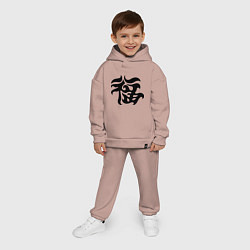 Детский костюм оверсайз Японский иероглиф - Удача, цвет: пыльно-розовый — фото 2
