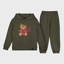 Детский костюм оверсайз Влюбленный медведь с сердцем, цвет: хаки