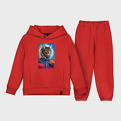 Детский костюм оверсайз Кот модник - нейросеть, цвет: красный
