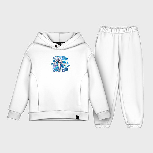 Детский костюм оверсайз Камисато Аято гидро надписи / Белый – фото 1