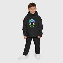 Детский костюм оверсайз Портрет пришельца - нейросеть - неоновое свечение, цвет: черный — фото 2