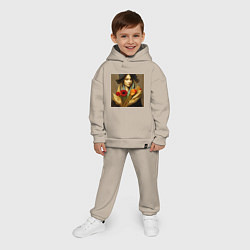 Детский костюм оверсайз Девушка с цветами в стиле экспрессионизм, дизайн 1, цвет: миндальный — фото 2