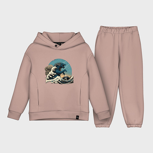 Детский костюм оверсайз Годзилла в Большой волне у Канагавы / Пыльно-розовый – фото 1