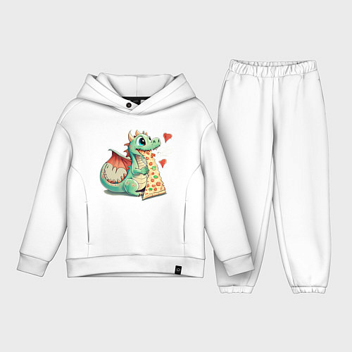 Детский костюм оверсайз Дракончик ест пиццу / Белый – фото 1