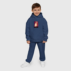 Детский костюм оверсайз Танк в пламени на поле боя, цвет: тёмно-синий — фото 2