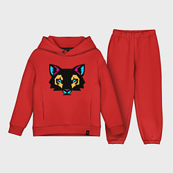Детский костюм оверсайз Яркий абстрактный кот, цвет: красный