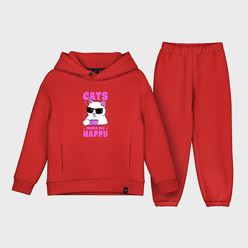 Детский костюм оверсайз Котик делает меня счастливее / Красный – фото 1