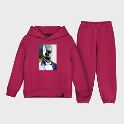 Детский костюм оверсайз Кот-джентльмен - мем - нейросеть - акварель, цвет: маджента