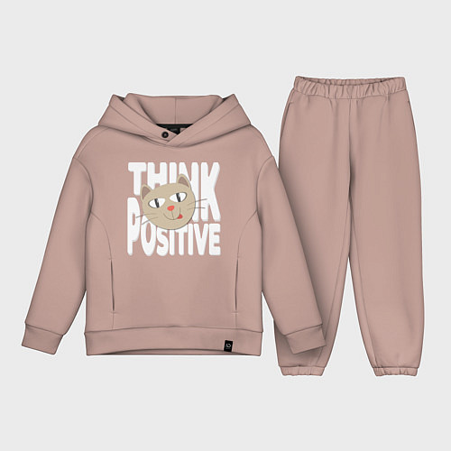 Детский костюм оверсайз Забавный кот и надпись Think positive / Пыльно-розовый – фото 1