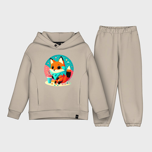 Детский костюм оверсайз Летняя лиса с мороженым / Миндальный – фото 1