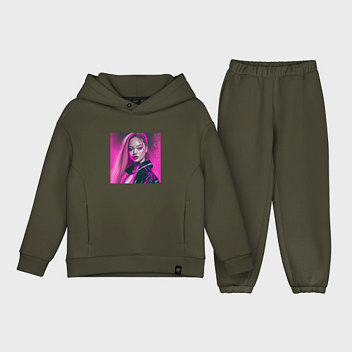 Детский костюм оверсайз Blackpink Lisa аниме рисунок / Хаки – фото 1