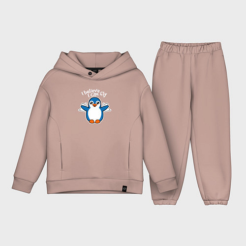 Детский костюм оверсайз Fly penguin / Пыльно-розовый – фото 1