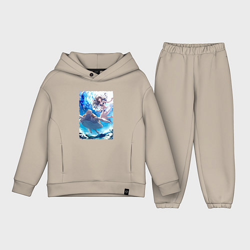 Детский костюм оверсайз Фука с черепахой - Акватоп белого песка / Миндальный – фото 1