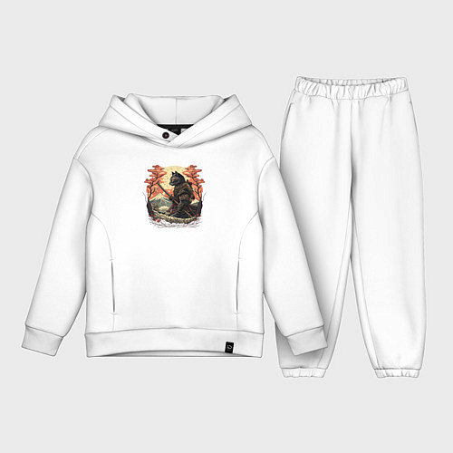 Детский костюм оверсайз Японский самурайский кот / Белый – фото 1