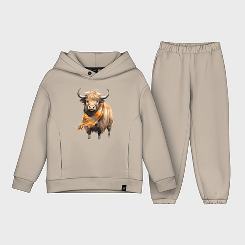 Детский костюм оверсайз Буйвол в шарфе / Миндальный – фото 1