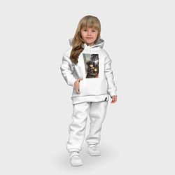 Детский костюм оверсайз Крутая девчонка под защитой волка - стимпанк - ней, цвет: белый — фото 2