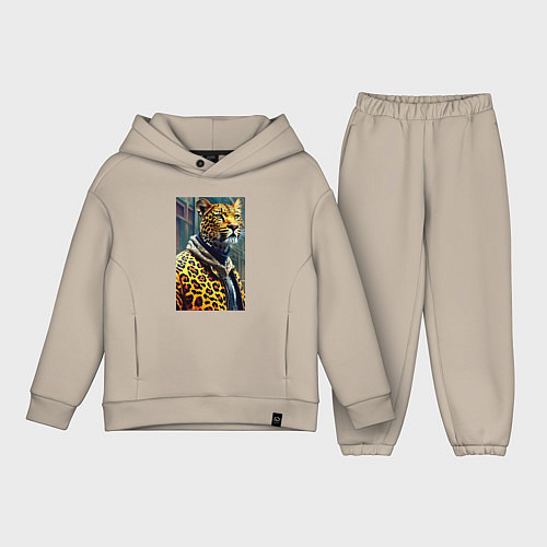 Детский костюм оверсайз Крутой леопард житель мегаполиса / Миндальный – фото 1