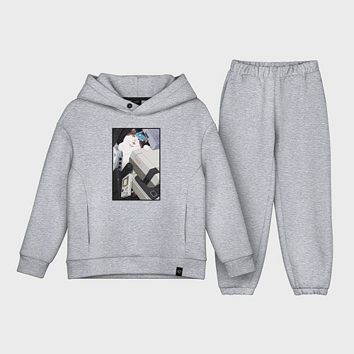 Детский костюм оверсайз Кот в ретро консолях / Меланж – фото 1