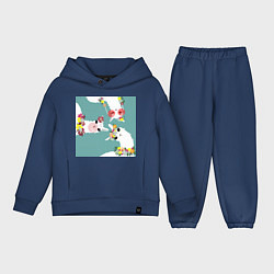 Детский костюм оверсайз Три ламы с цветами, цвет: тёмно-синий