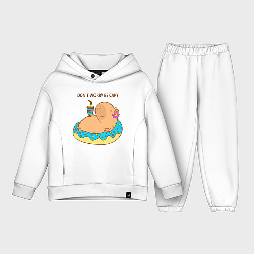 Детский костюм оверсайз Капибара с пончиком dont worry be capy / Белый – фото 1