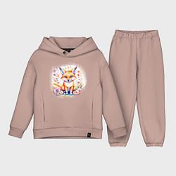 Детский костюм оверсайз Милый большеухий лисенок сидит в цветах