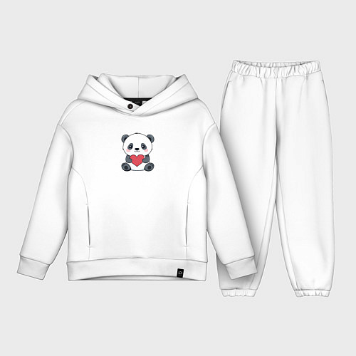 Детский костюм оверсайз Панда с красным сердечком / Белый – фото 1