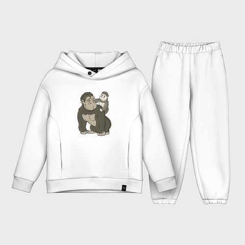 Детский костюм оверсайз Мультяшная горилла с детенышем / Белый – фото 1