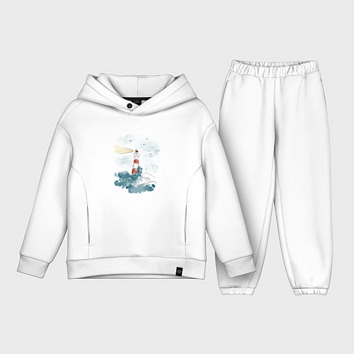 Детский костюм оверсайз Маяк и волны - акварель / Белый – фото 1