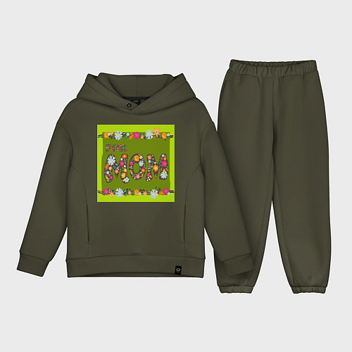 Детский костюм оверсайз Цветы и листья: for mom / Хаки – фото 1