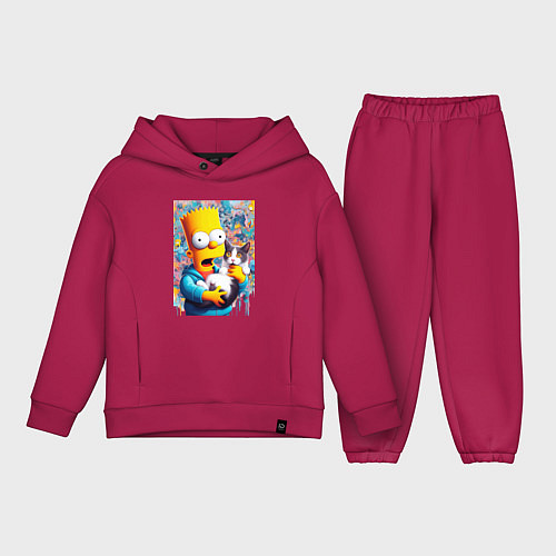 Детский костюм оверсайз Bart Simpson with a kitten - ai art / Маджента – фото 1