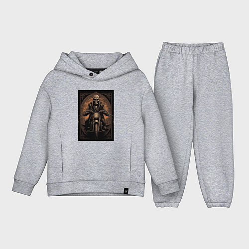 Детский костюм оверсайз Старый скелет едет на старом мотоцикле / Меланж – фото 1