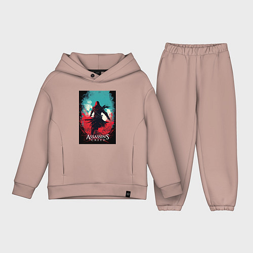Детский костюм оверсайз Assassins creed red blue abstract / Пыльно-розовый – фото 1