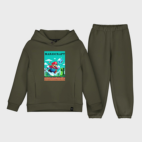 Детский костюм оверсайз Mario and Minecraft - collaboration pixel art / Хаки – фото 1